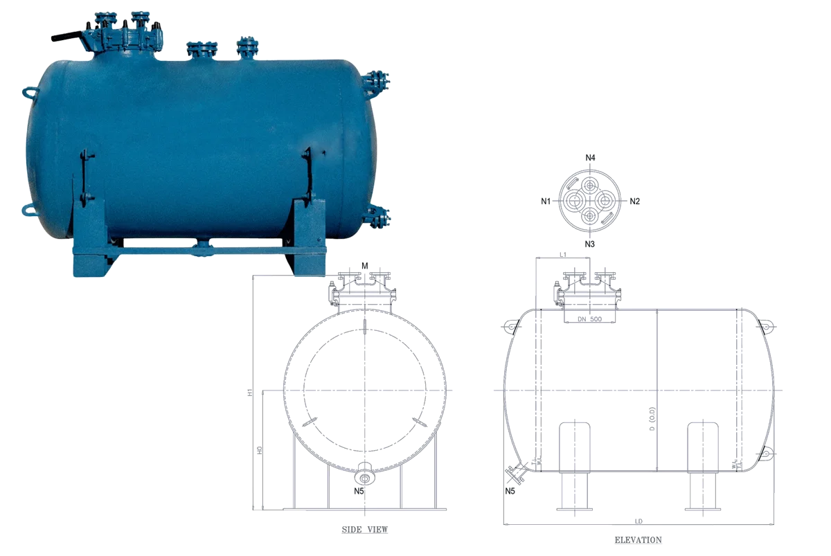 Glass Lined Horizontal Storage Tank - 2D Structure - Glasskem