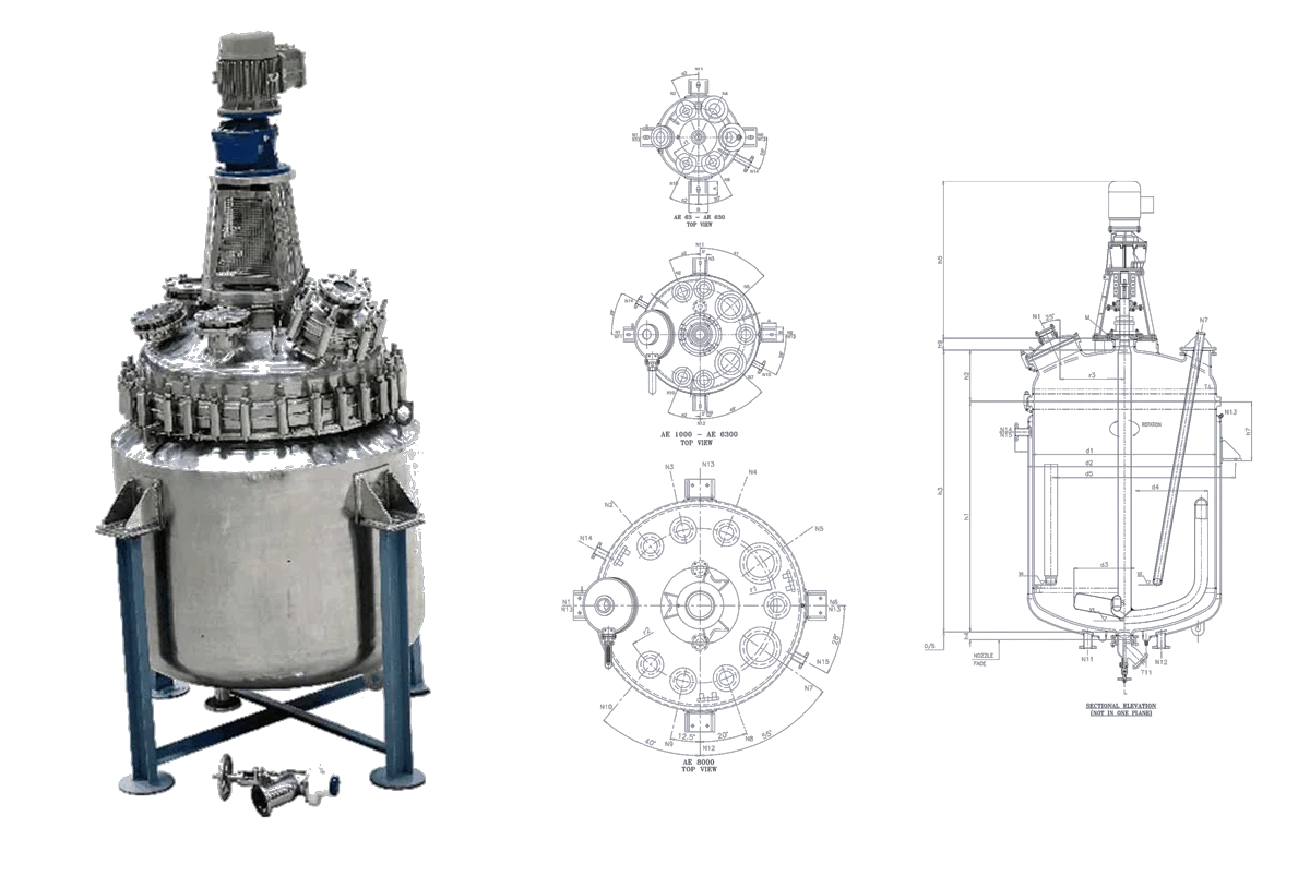 SS Glass Lined Reactor - AE Type 2D Structure - Glasskem